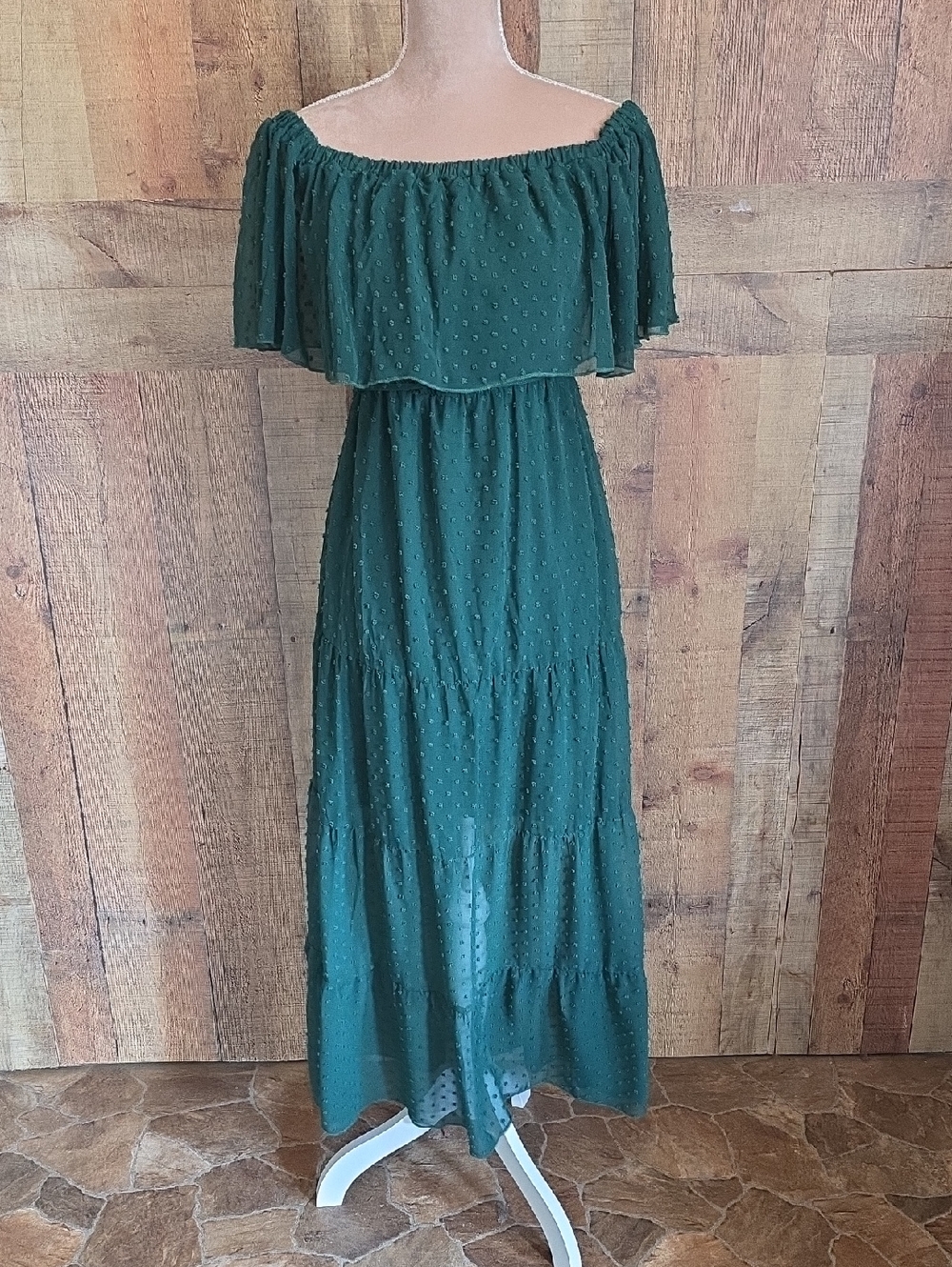 Green Summer Off-Shoulder Maxi Dress Sheer